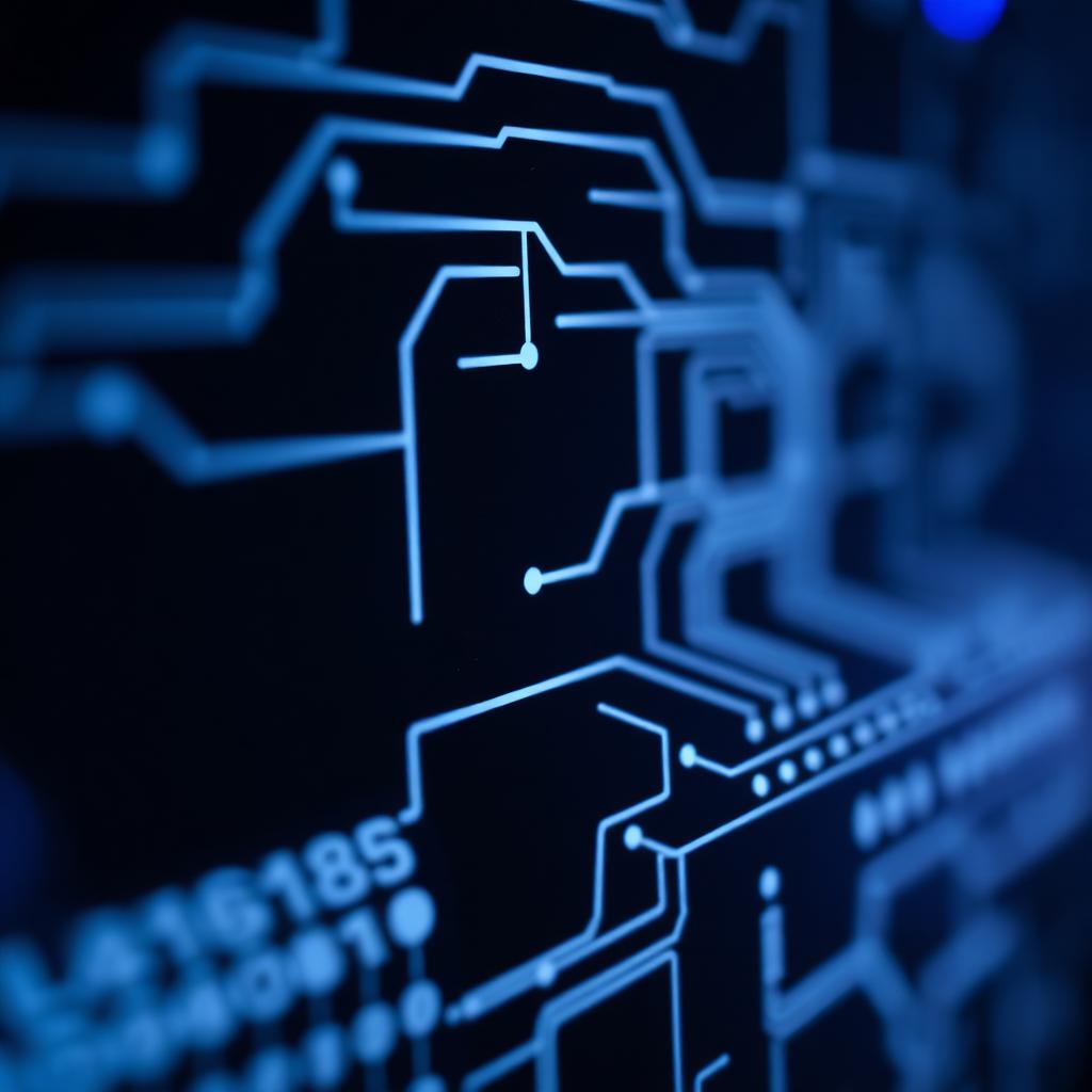 Abstract circuit board detail with indigo highlights